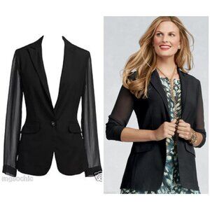 CAbi Blazer Black Chic Jacket Sheer Sleeves One Button Closure Style 309 size 4